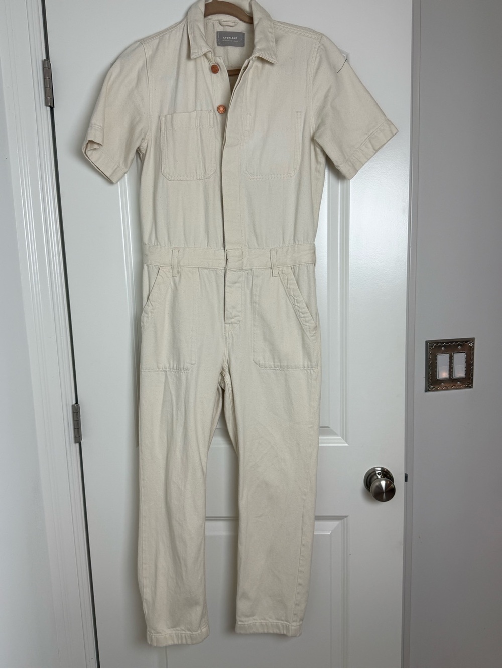 Everlane Cream Short-Sleeve Denim Coverall Label View